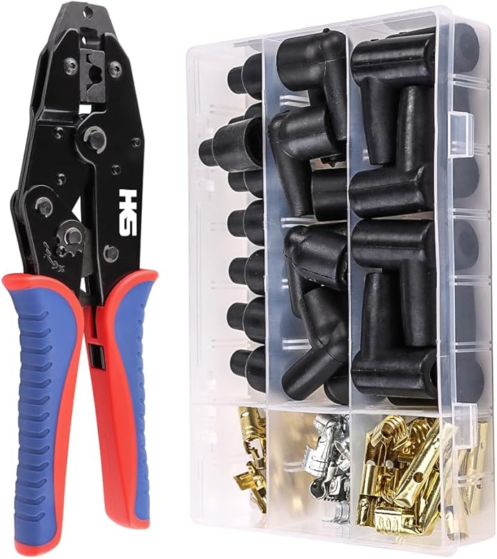 Spark Plug Wire Crimping Tool Kit with Ratcheting Crimper, 24 Terminal