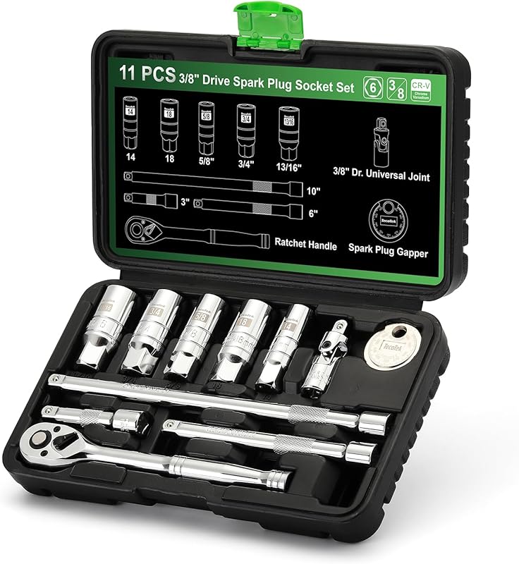 11-Piece Spark Plug Socket Set with Ratchet, Gapper, Extension & CR-V 