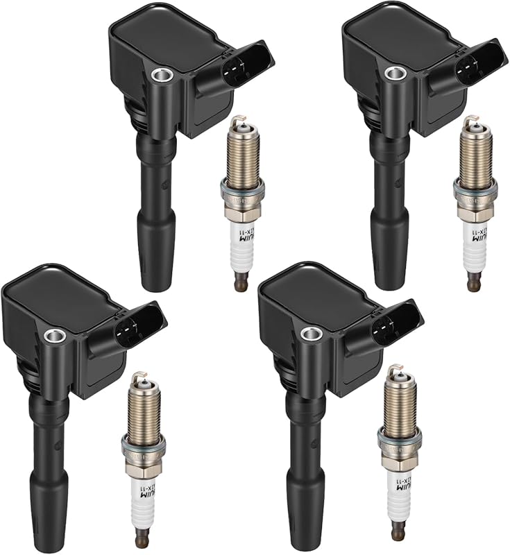 4-Pack UF765 Ignition Coils & Iridium Spark Plugs for Audi VW 1.8L 2.0