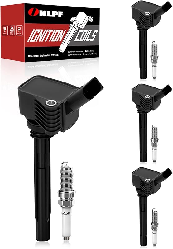 OKLPF 4-Piece Ignition Coil Pack with Iridium Spark Plugs for Audi A4
