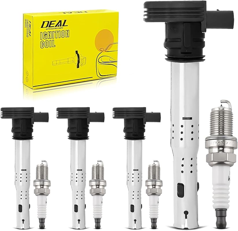 4pc Iridium Spark Plugs & Coils UF575 for Audi A3 A4 A5 A6 Q3 Q5 TT R8