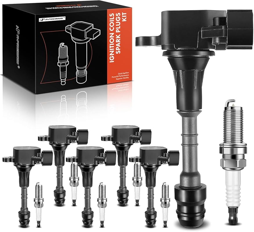 A-Premium 6 Ignition Coil Packs and Iridium Spark Plugs for Nissan Alt