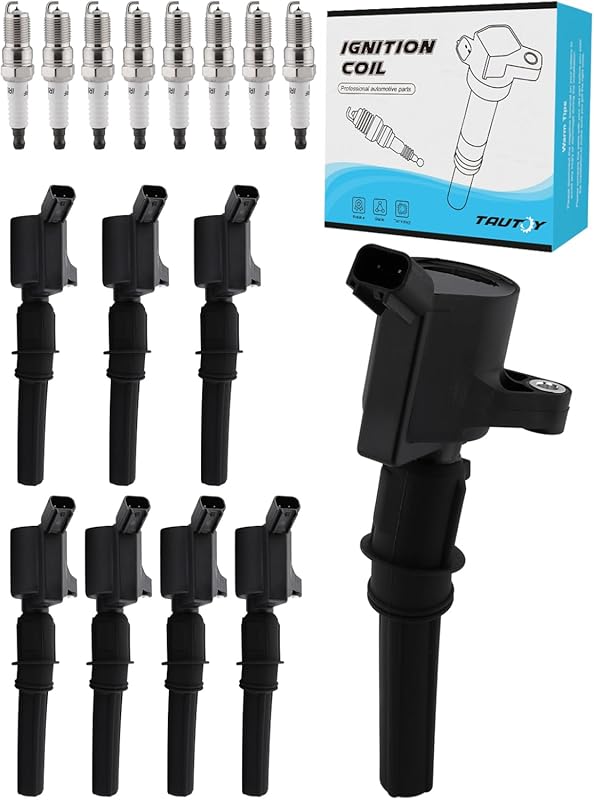 TAUTOY 8-Pack DG508 Ignition Coils SP493 Spark Plugs for Ford F250 Exp