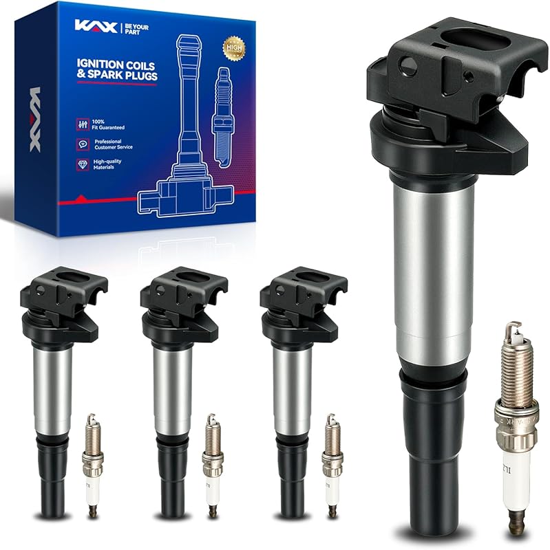 KAX 4-Pack Ignition Coils and Double Iridium Spark Plugs for 2008-2013