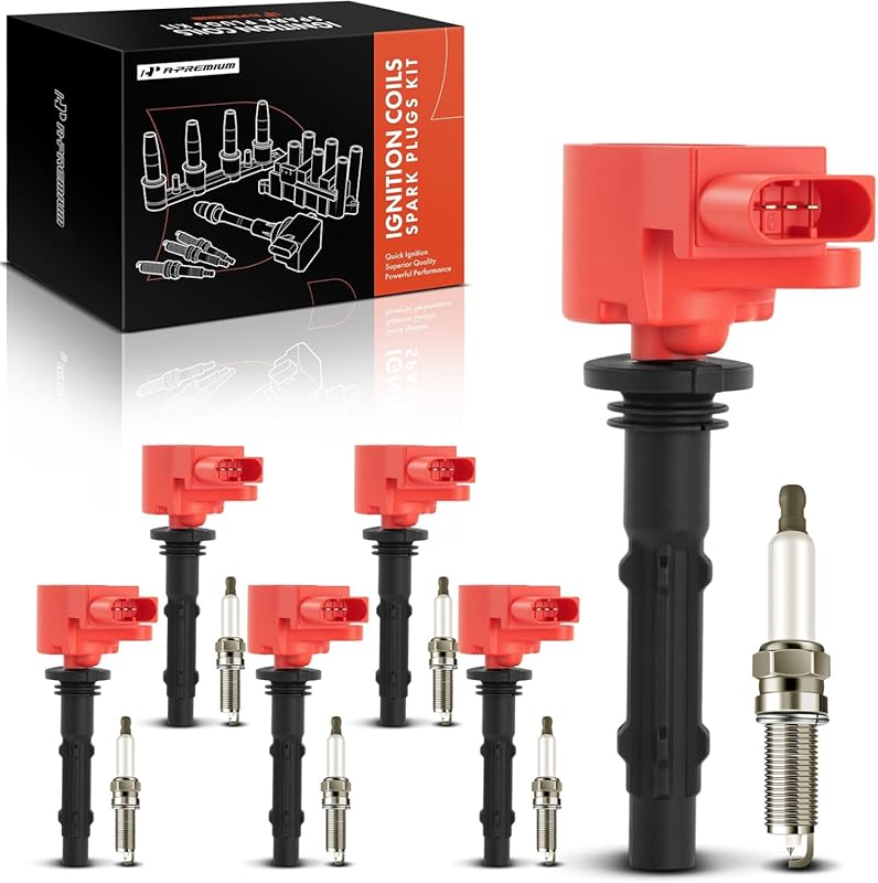 A-Premium Red Ignition Coils and Iridium Spark Plugs Set of 6 for Merc