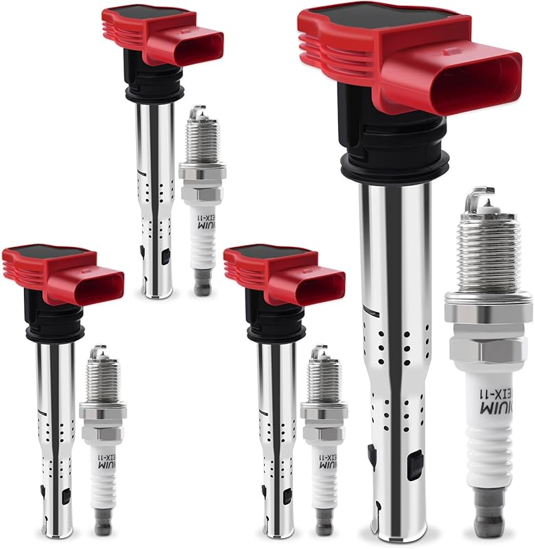 4 Ignition Coils & Iridium Spark Plugs for 2.0L Audi A3 A4 A5 VW GTI R