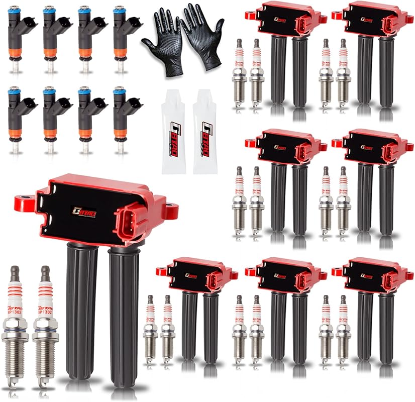 Upgraded 8 Ignition Coils 16 Iridium Spark Plugs Fuel Injectors Kit fo